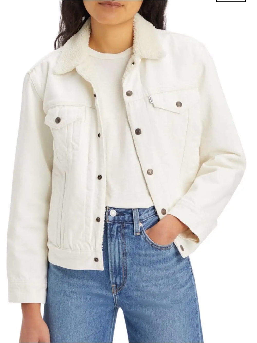 Levi's Cream Ex Boyfriend Sherpa Trucker Jacket size M